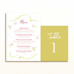 Menu et Numéro de table fleuri